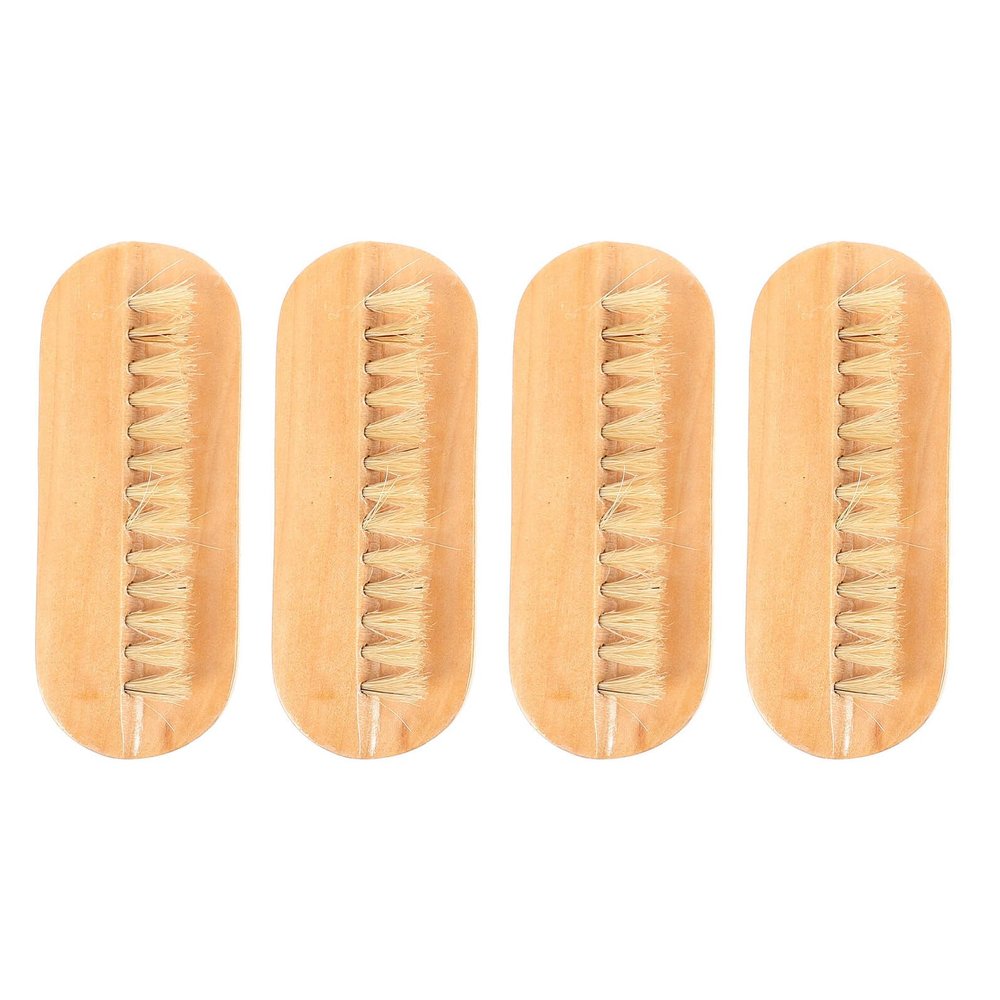 CIMAXIC 4Pcs Double-sided Wooden Nail Cleaning Brush with Natural Boar Bristles Comfortable Scrubbing Manicure and Pedicure Tool for Fingernail and Toenail Care Random Color
