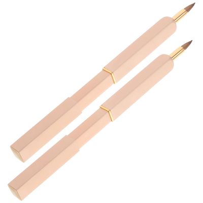 Angoily 2PCS Retractable Lip Brush Portable Makeup Tool with Telescopic Nylon Fiber and Metal Tube Elastic Soft Bristles for Precise Lipstick Application Travel-friendly Cosmetic Brush for
