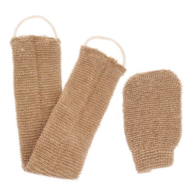 DECORNIJIA 2pcs Natural Ramie Jute Bath Scrubber with Glove and Back Strap for Deep Exfoliating Shower and Body Scrub Skin-Friendly Loofah for Men and Women Daily Bath and Spa Use