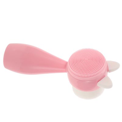 ADOCARN Silicone Facial Cleansing Brush with Ergonomic Abs Handle Soft Dual-Sided Face Scrubber for Deep Pore Cleaning Compact Travel Face Wash Brush for Women Gentle Exfoliator and Skin