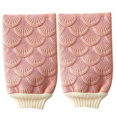 GANAZONO 2Pcs Double-Sided Exfoliating Bath Gloves Shower Mittens for Deep Cleansing and Smooth Skin Back Rub Scrubbers Suitable for All Skin Types (Pink, Pair)