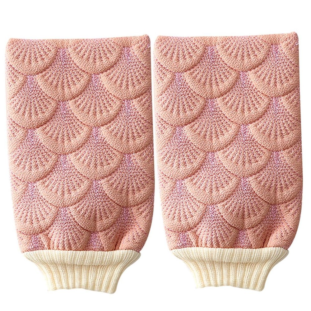 GANAZONO 2Pcs Double-Sided Exfoliating Bath Gloves Shower Mittens for Deep Cleansing and Smooth Skin Back Rub Scrubbers Suitable for All Skin Types (Pink, Pair)