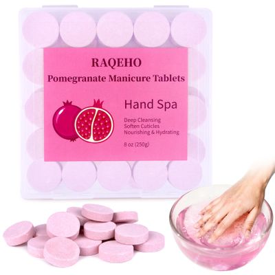 RAQEHO Manicure Spa Tablets 8oz -Pomegranate Soak Balls, Moisturizing Tablets, Cuticle Softener for Foot and Hand Soak Pedicure Spa Supplies Manicure Tools Nail Salon & Tavel Esenntial40count