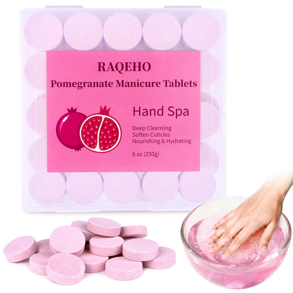 RAQEHO Manicure Spa Tablets 8oz -Pomegranate Soak Balls, Moisturizing Tablets, Cuticle Softener for Foot and Hand Soak Pedicure Spa Supplies Manicure Tools Nail Salon & Tavel Esenntial40count