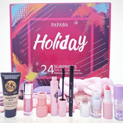 Beauty Set Christmas Makeup Advent Calendar 2025, 24 Days Beauty Countdown with Lip Oil, Eyeliner, Foundation, Brushes, Sponges, Holiday Gift Set for Women, Teens