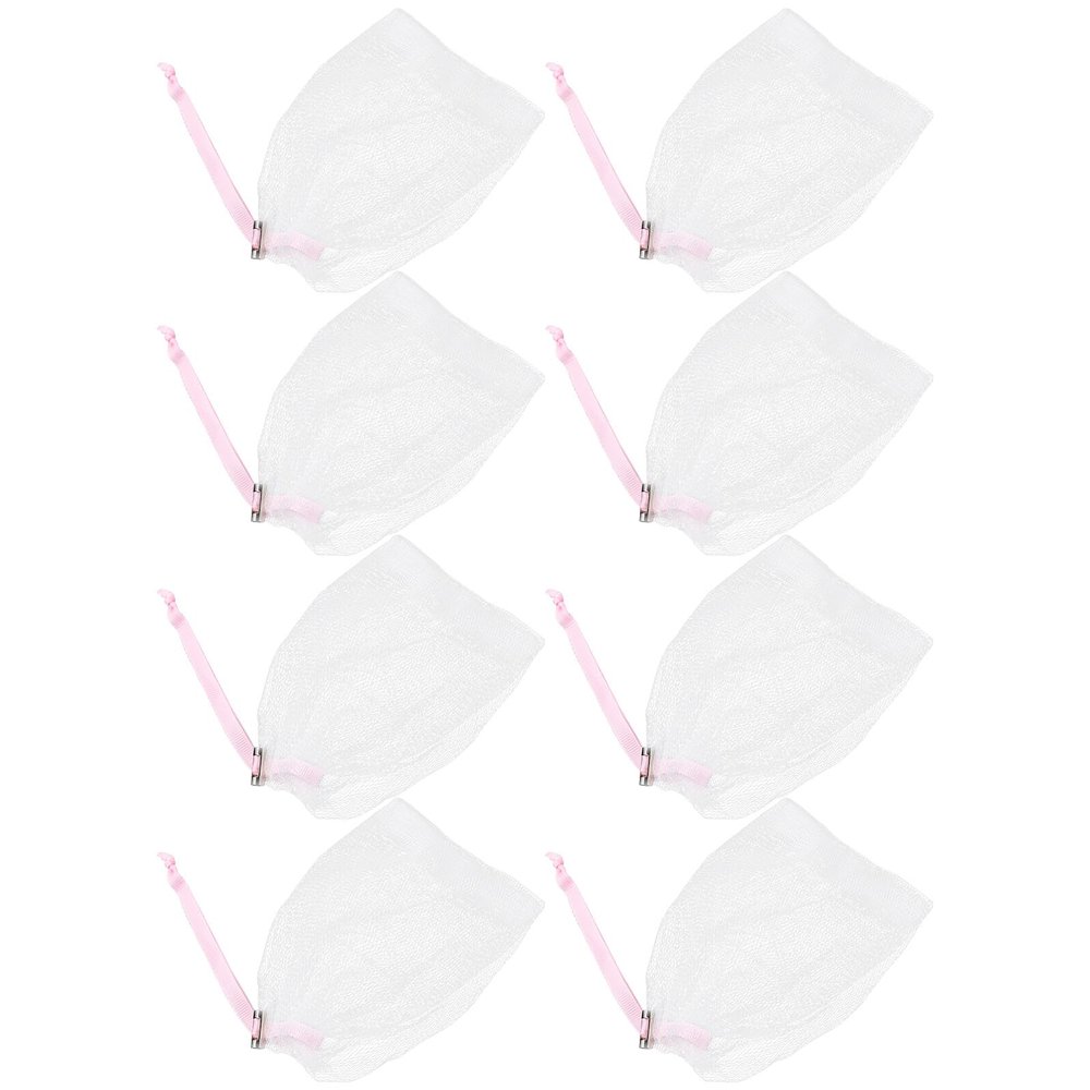ADOCARN 8PCS Pink Foaming Nets Soap Bags with Alloy Buckle Exfoliating Facial Cleansing Mesh for Handmade Soap Pouch with Drawstring for Bath and Face Washing