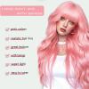 VOZIFAXIU Pink Wig with Bangs for Women 26 Inch Long Wavy Pink Wigs Synthetic Heat Resistant Wig for Daily Party Use view 2