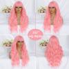 VOZIFAXIU Pink Wig with Bangs for Women 26 Inch Long Wavy Pink Wigs Synthetic Heat Resistant Wig for Daily Party Use view 3
