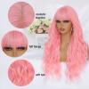 VOZIFAXIU Pink Wig with Bangs for Women 26 Inch Long Wavy Pink Wigs Synthetic Heat Resistant Wig for Daily Party Use view 4