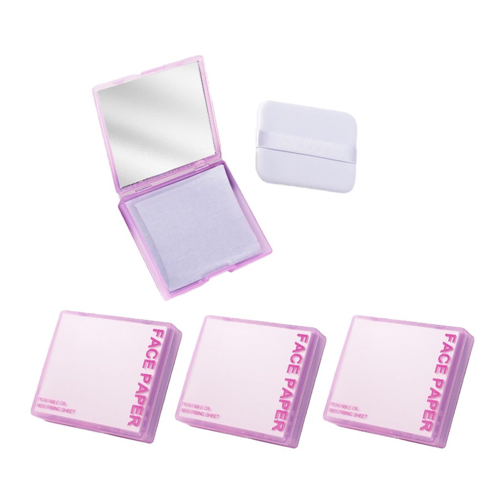 300PCS Oil Blotting Sheets For Face - Blotting Paper With Mirror And Puff, Blotting Paper For Oily Skin, Oil Absorption, Effective Oil Control, Portable Skin Care, And Makeup (Lavender, 300pcs)