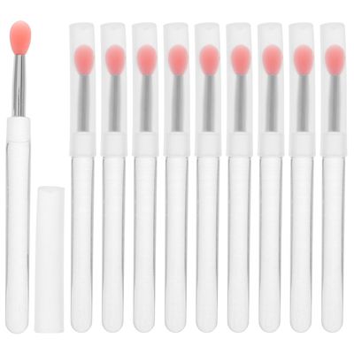 DEARMAMY 10pcs Portable Silicone Lip Brush Set with Covers for Lip Balm Soft Reusable Applicators for Natural Gradient Blending Travel-friendly Cosmetic Tool