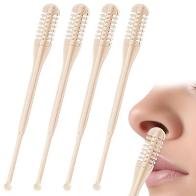 4PCS Manual Nasal Hair Cutter for Women & Men, Beige 2-in-1 Trimmer with Rotating Blades and Ear Spoon.