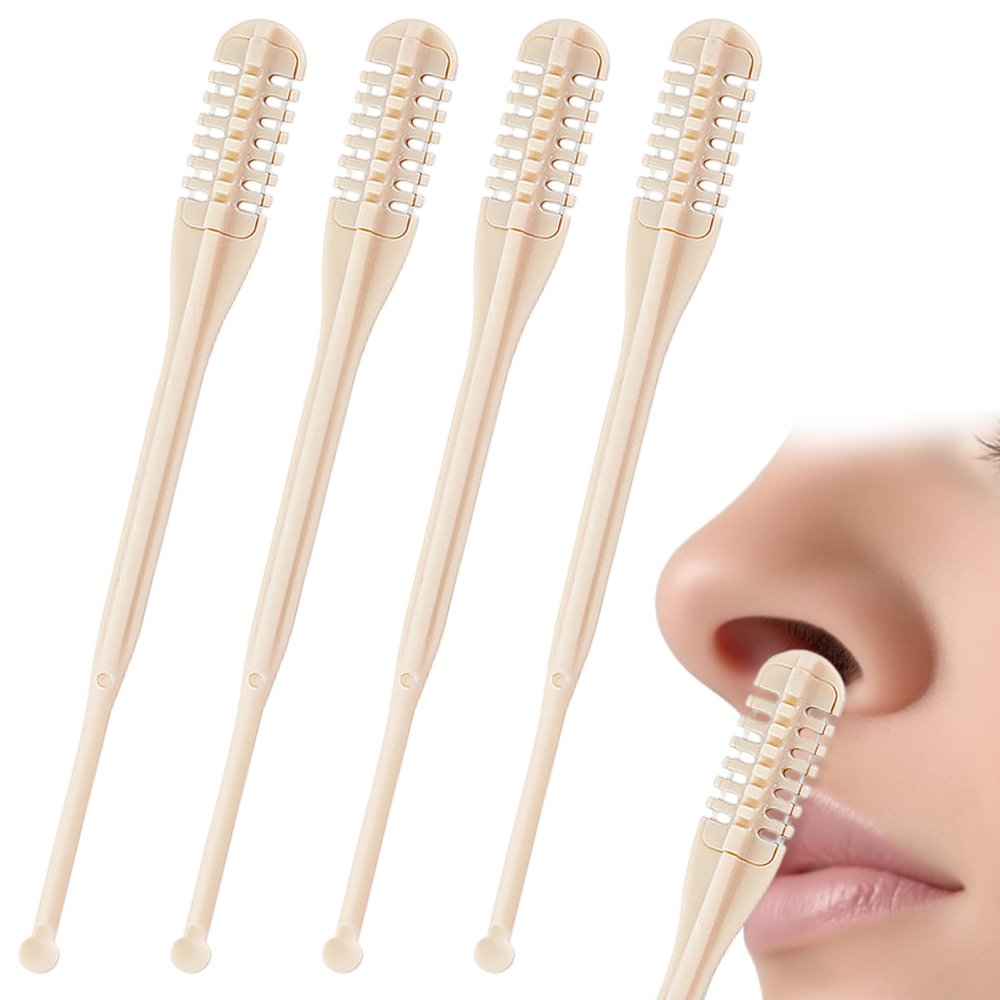 4PCS Manual Nasal Hair Cutter for Women & Men, Beige 2-in-1 Trimmer with Rotating Blades and Ear Spoon.