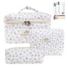 3PCS Floral Quilted Makeup Bag, 3 Sizes Large Capacity Cosmetic Bag, Zippered Foldable Portable Makeup Pouch for Women Girls Ladies Travel, COSMETIC CASE view 1