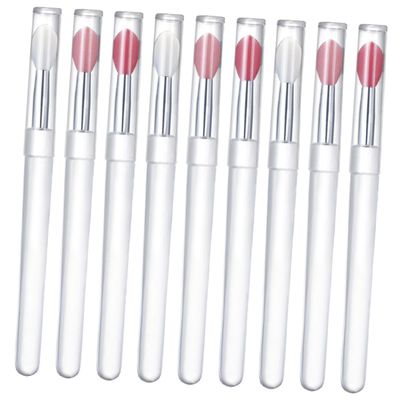 CHICAMPERA 9 Pcs Silicone Lip Brushes with Caps Hygienic Lipstick Applicators for Even Lip Gloss Application Transparent Handles with Watermelon Red Pink Brush Heads