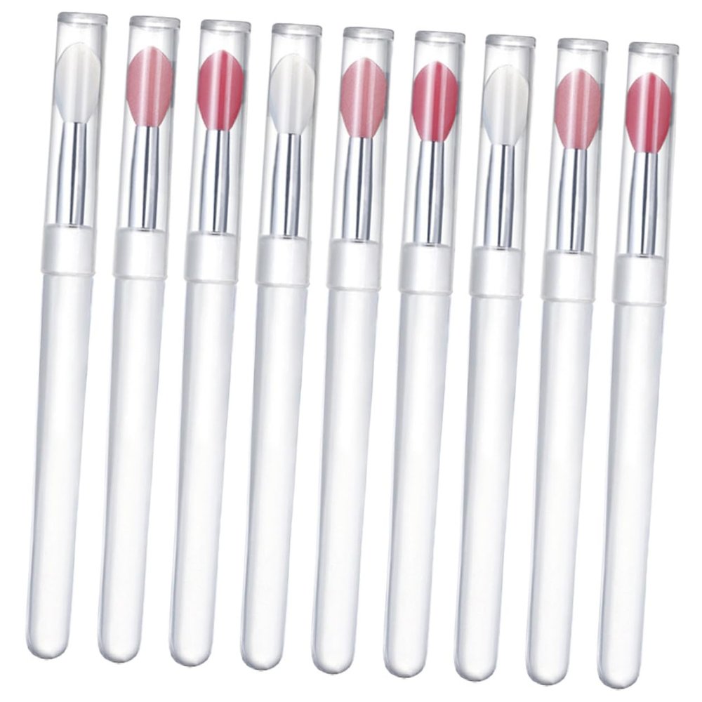 CHICAMPERA 9 Pcs Silicone Lip Brushes with Caps Hygienic Lipstick Applicators for Even Lip Gloss Application Transparent Handles with Watermelon Red Pink Brush Heads
