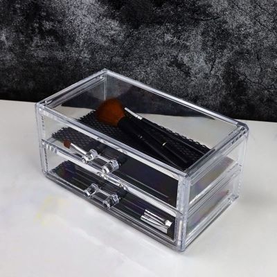 2 Drawer Transparent Acrylic Makeup Storage Box Clear Cosmetic Organizer Desk Jewelry Vanity Display Box for Dressers Countertops Made of Acrylic 18.5x10x9cm