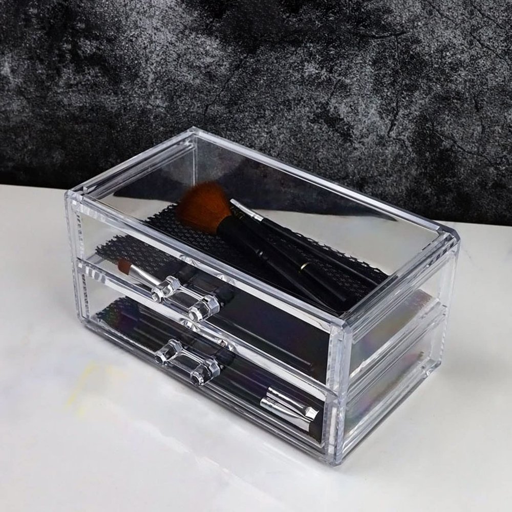 2 Drawer Transparent Acrylic Makeup Storage Box Clear Cosmetic Organizer Desk Jewelry Vanity Display Box for Dressers Countertops Made of Acrylic 18.5x10x9cm