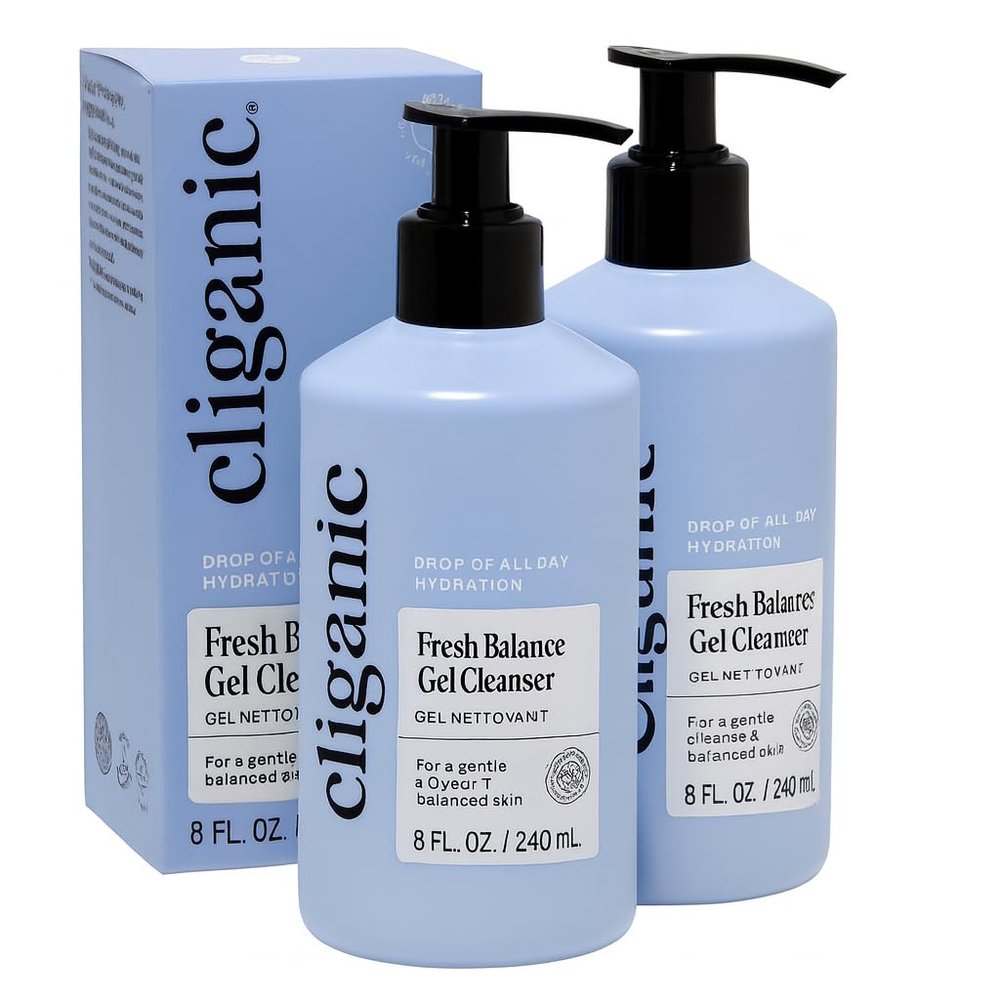 Cliganic Hydrating Gel Cleanser with Triple Botanical Complex  Gentle Face Wash with Jojoba Rosehip Argan Oils Removes Makeup & Impurities Aloe Vera Glycerin for Balanced Glowing Skin 8oz 2 PACK