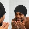 HATOHA Satin Bonnet for Men, Adjustable Buckle Sleep Cap, Curly Hair Pink view 4