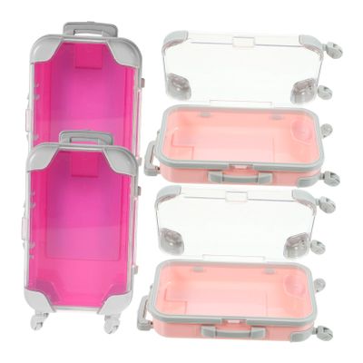 4pcs Mini Makeup Containers Eyelash Extension Storage Case with Retractable Handle Travel Luggage Design Clear Plastic Makeup Organizer for False Eyelashes and Cosmetic Tools