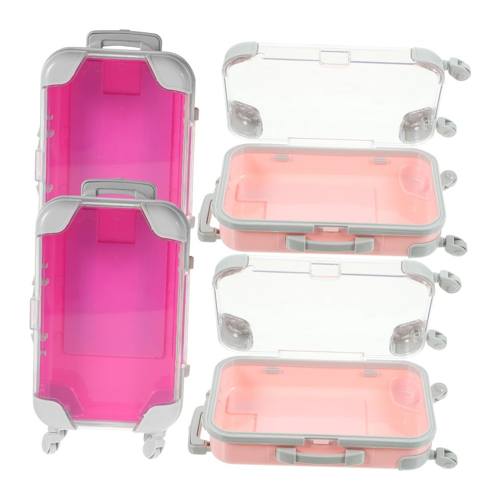 4pcs Mini Makeup Containers Eyelash Extension Storage Case with Retractable Handle Travel Luggage Design Clear Plastic Makeup Organizer for False Eyelashes and Cosmetic Tools