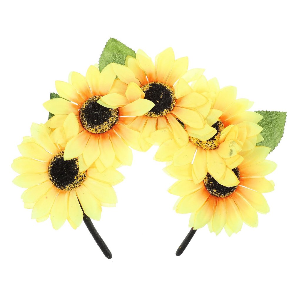 FESTFENDS Boho Sunflower Crowns for Women Daisy Floral Headband Lightweight Simulation Hairband for Festival Seaside Yellow