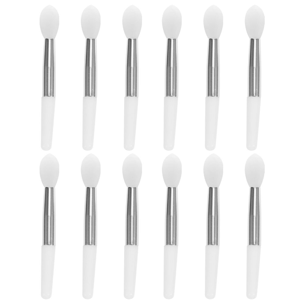 FONDOTIN 12pcs Silicone Lip Mask Brush Set Transparent White Handle Portable Mini Lipstick Applicator for Women Makeup Compact Cosmetic Tool