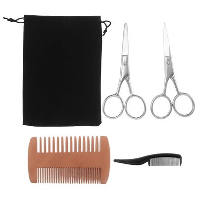 GALPADA Beard Grooming Kit for Men with Rounded Nose Hair Trimmer Pointed Tip Scissors Dual-sided Wooden Comb Plastic Styling Comb Safe Precise Facial Hair Care for Travel and Daily