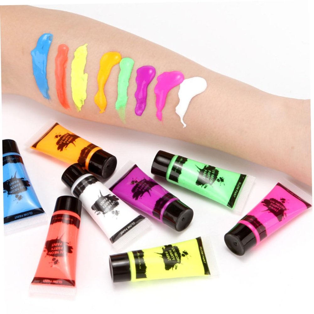 OSOLADY 8pcs Washable Luminous Face Paint High Pigmentation Glow Dark Reactive Bodypaint Safe Non-toxic for Festivals Halloween Parties and Events