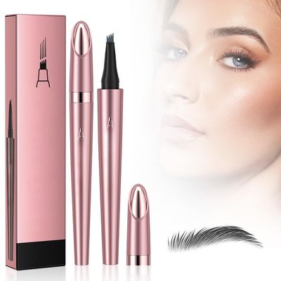 2026 New 3D Waterproof Microblading Eyebrow Pen 4 Fork Tip Tattoo Pencil, Long-lasting Natural Eyebrow Makeup Fine Stroke Magic Eyebrow Pencil for Women (Gray)