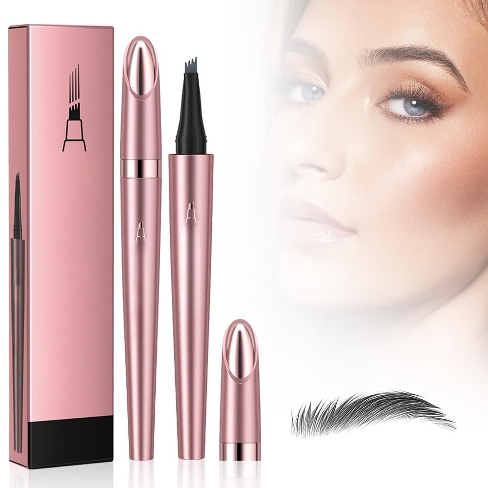 2026 New 3D Waterproof Microblading Eyebrow Pen 4 Fork Tip Tattoo Pencil, Long-lasting Natural Eyebrow Makeup Fine Stroke Magic Eyebrow Pencil for Women (Gray)