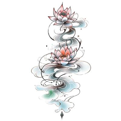 3pcs Fairy Lotus Colored Temporary Tattoo Stickers, Waterproof And Long-lasting For Women's Arms And Back, Fake Tattoos