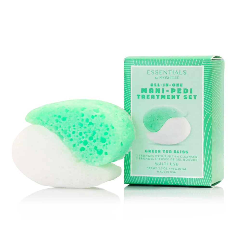Spongell Essentials Green Tea Bliss Mani/Pedi Buffer | Exfoliating Foot & Nail Scrub | Cleanse, Exfoliate, and Nourish in one easy step | Cruelty-Free, Vegan, Dermatologist-Tested, Made in USA