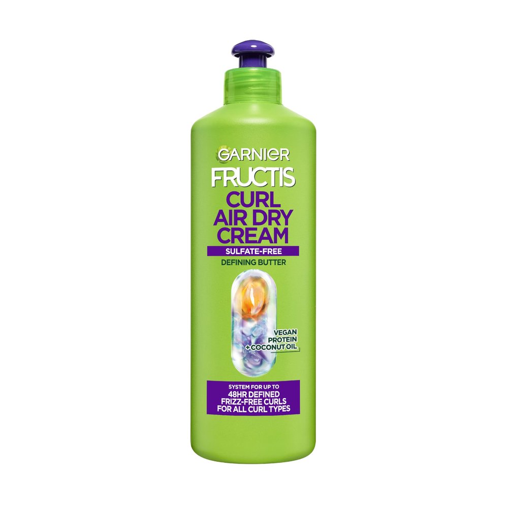 Garnier Fructis Curl Nourish Air Dry Cream XL Leave In Conditioner, Curl Defining Cream with Moisture and Frizz Control For All Curly Hair Types, Made with Vegan Protein & Coconut Oil, 16.9 Fl Oz