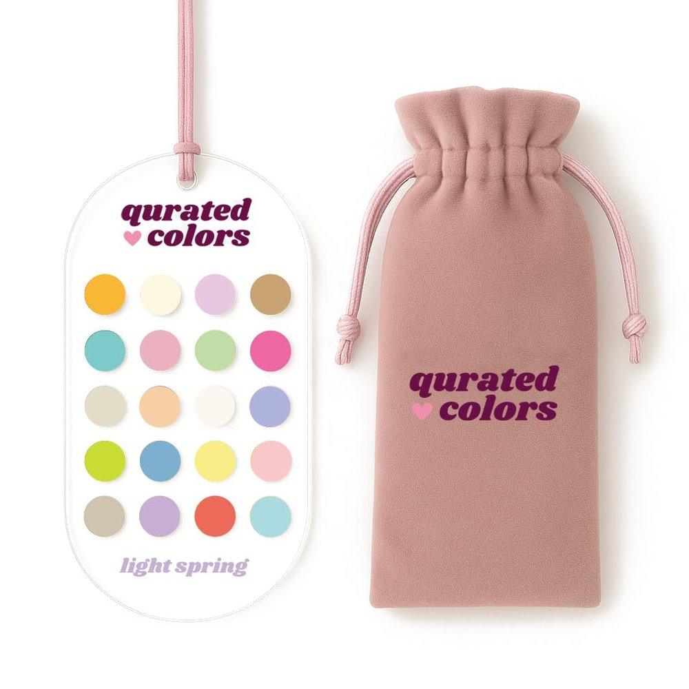 Seasonal Color Analysis Swatch Card - 12 Subseason Options on Acrylic Card with Velvet Pouch (Light Spring)