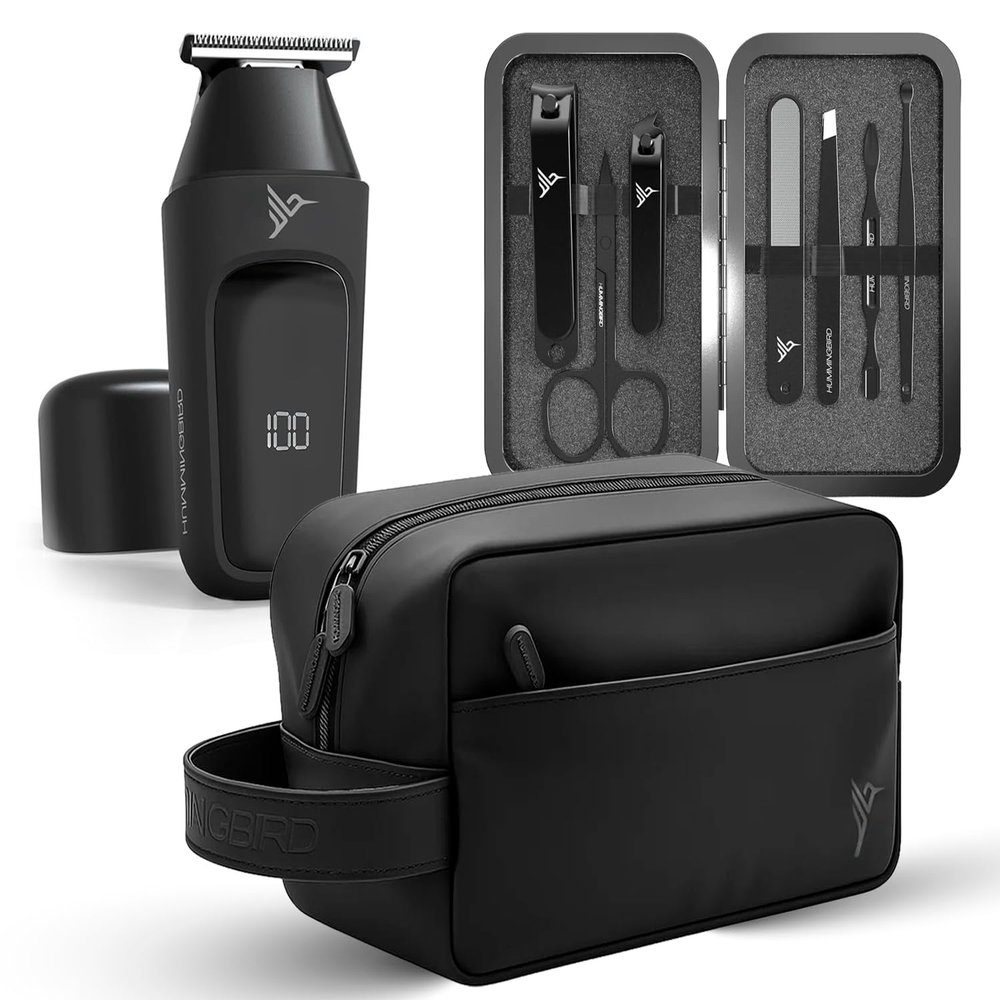HUMMINGBIRD Jetset Bundle Includes MK1 Compact Trimmer, Recon 7 Piece Nail Grooming Kit, and Jetpack Toiletry Bag