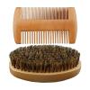 Beard Brush Comb Set for Men, Boar Bristle, 1 Set, Wooden Boar Bristle Hair Moustache Comb, Mustache Beard Grooming Kit, Wood Craftsmanship, for Home Barber view 1