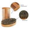 Beard Brush Comb Set for Men, Boar Bristle, 1 Set, Wooden Boar Bristle Hair Moustache Comb, Mustache Beard Grooming Kit, Wood Craftsmanship, for Home Barber view 4