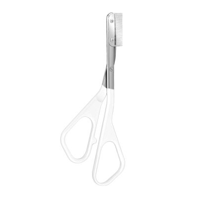 GIFZES Eyebrow Trimming Scissors, Stainless Steel Scissors with Comb Non-slip Precision Grooming Tool, Travel-friendly Brow Hair Removal Accessory Ergonomic Handle 11.7cm Length White