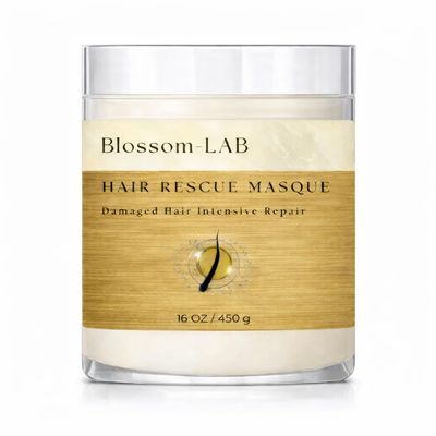 Blossom-LAB Hair Rescue Masque, 16 OZ Damaged Hair Intensive Repair Treatment for Dry Damaged Hair, with Biotin, Argan Oil, Collagen Peptides, Silk Amino Acids and Silk Peptide
