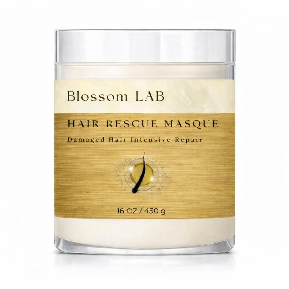 Blossom-LAB Hair Rescue Masque, 16 OZ Damaged Hair Intensive Repair Treatment for Dry Damaged Hair, with Biotin, Argan Oil, Collagen Peptides, Silk Amino Acids and Silk Peptide