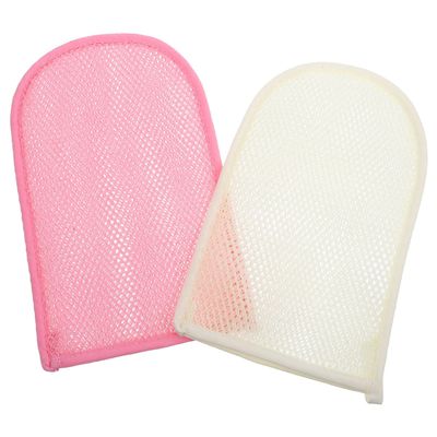 DECORNIJIA 2pcs Exfoliating Bath Gloves Double-sided Scrubber for Body Deep Cleansing Dead Skin Removal Soft Shower Mitts for Back Neck Feet with Rich Pink