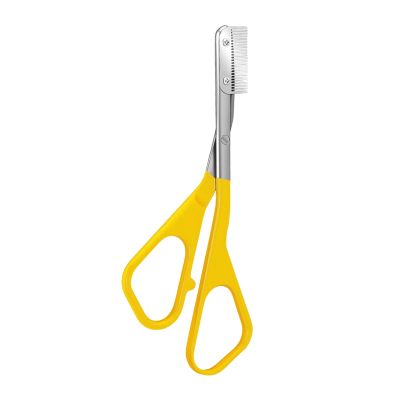 GIFZES Eyebrow Trimming Scissors, Stainless Steel Scissors with Comb Non-slip Precision Grooming Tool, Travel-friendly Brow Hair Removal Accessory Ergonomic Handle 11.7cm Length Yellow