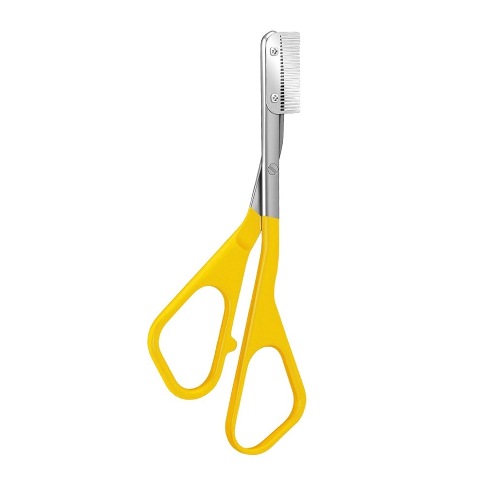 GIFZES Eyebrow Trimming Scissors, Stainless Steel Scissors with Comb Non-slip Precision Grooming Tool, Travel-friendly Brow Hair Removal Accessory Ergonomic Handle 11.7cm Length Yellow