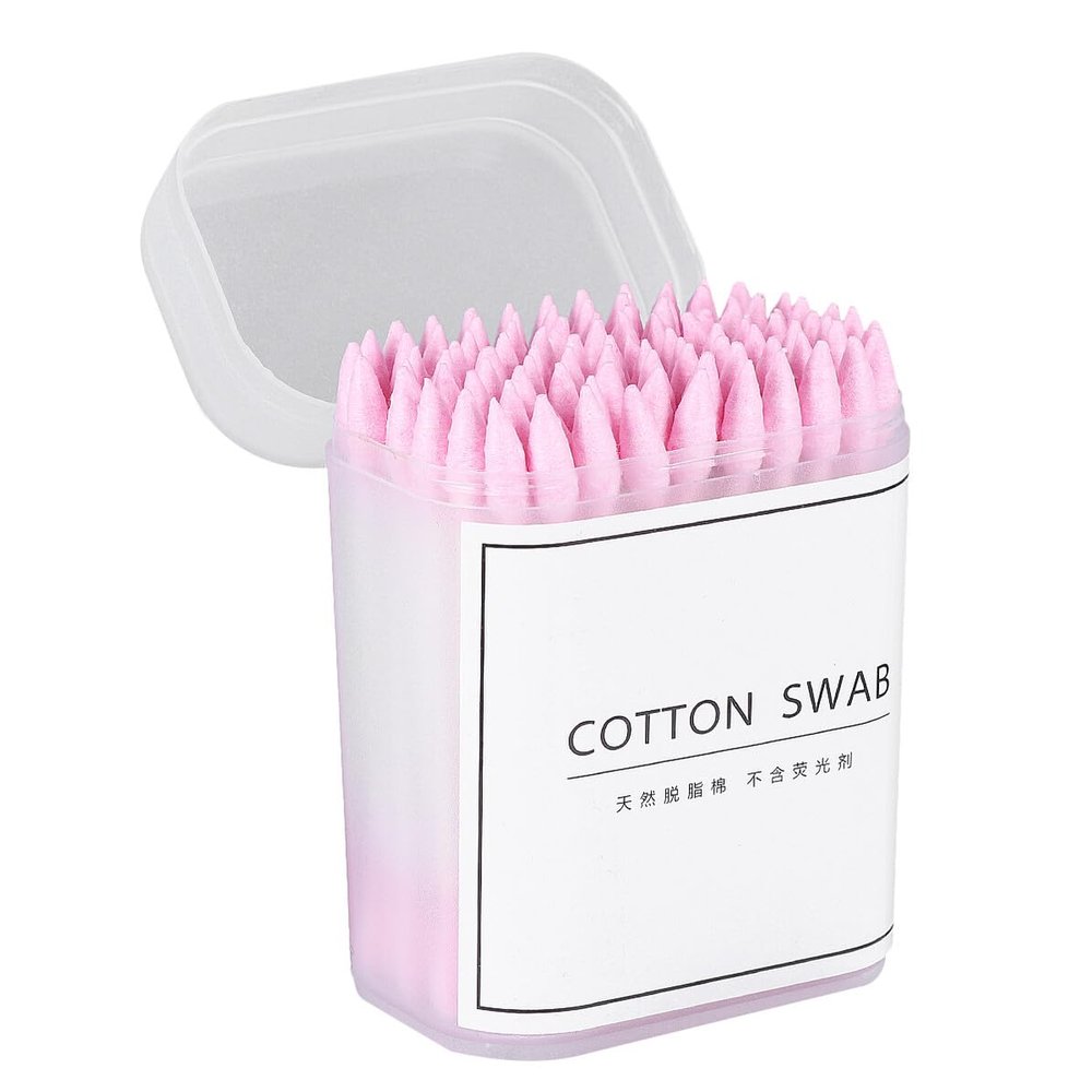 DECORNIJIA 300pcs Double-Headed Cotton Buds Multipurpose Makeup Tool with Paper Stick Soft Pure Cotton Tips for Ear Cleaning Wound Care and Crafts for Home and Travel Pink