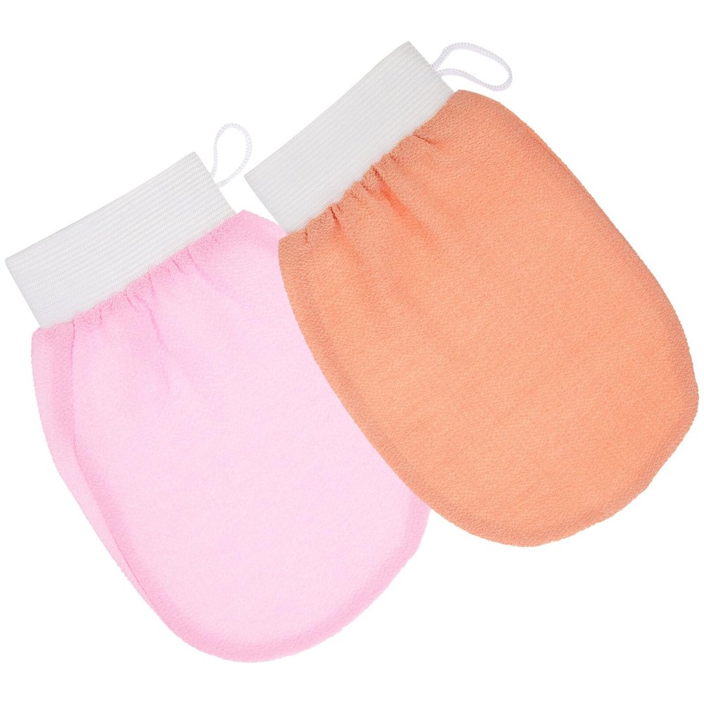 HAMPPLIES 2pcs Skin-friendly Exfoliating Shower Gloves Bath Scrubbing Mitts for Dead Skin Removal and Soft Bath Gloves for Women and Men