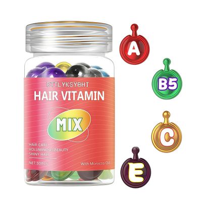 DTTLYKSYBHJ Colored Hair Repair Serum for Frizzy Dry Damaged Hair - No Rinse Leave-In Treatment with Argan Oil, Vitamin A C E B5 & Avocado Oil - Color Safe Moisturizing Essence (30 Capsules)
