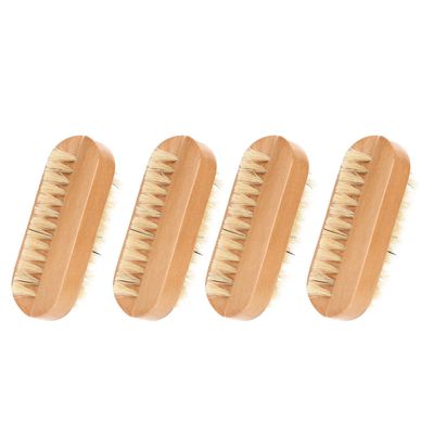 HAMPPLIES 4Pcs Double-sided Wooden Nail Brush with Natural Flexible Bristles for Manicure and Nail Cleaning Sturdy Smooth Handle Portable Hand Scrub Brush for Fingernail and Random Color