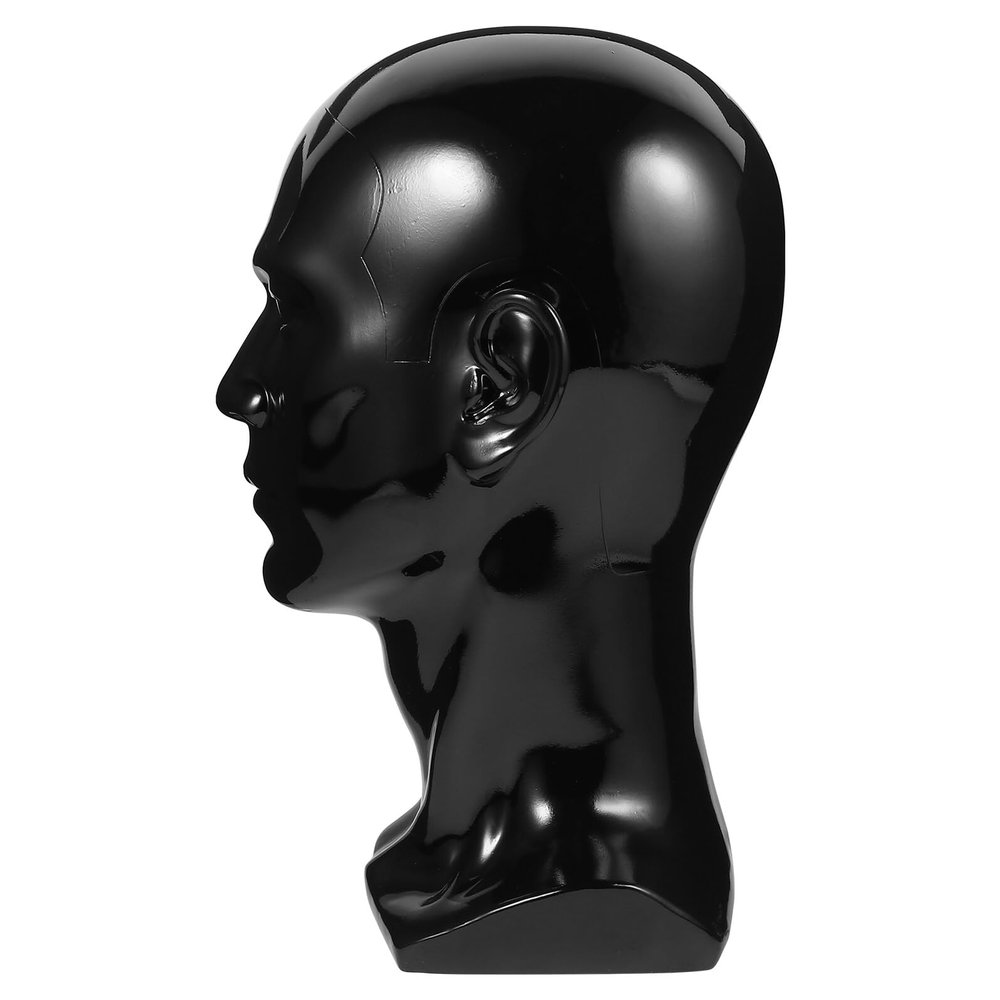 HAMPPLIES Professional Male Mannequin Head Model Bright Black for Wig Hat Glasses Display Salon Practice and Travel Hair Styling Tool